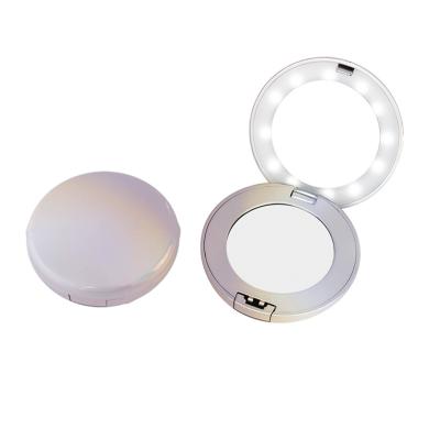 China Factory Price Glitter Lighted Personalized Pocket Custom Round Mirror Plastic Double Sided Led Compact Makeup Mirror For Wholesale for sale