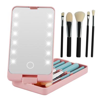 China 360-degree Rotation Profession Led Makeup Brush Set With Case Vintage Custom Made Brush Set For Makeup Travel Case Luxury Cosmetic With Led Lights for sale