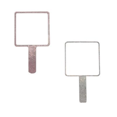 China Beautiful Custom Portable Plastic Fancy Custom Costmestic Logo Square Handheld Hand Makeup Mirror with Drill Handle for sale