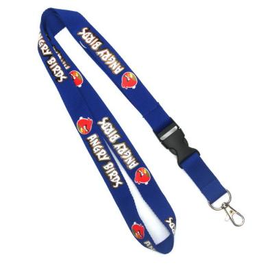 China Blue Flat Polyester Lanyard With Plastic Buckle And Metal Hook for sale