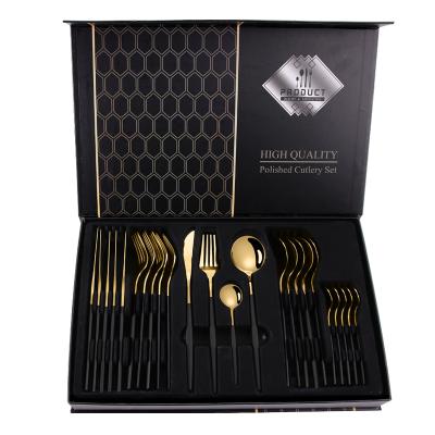 China Promotion Sustainable Gold And Black Cutipol Flatware Stainless Steel Cutlery 24pcs Set for sale