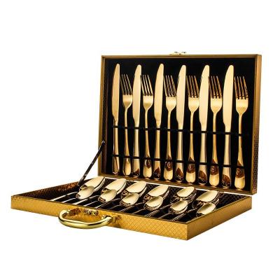 China Sustainable Eco Friendly Gold Plated Luxury Modern Flatware Stainless Steel Restaurant 24 Pcs Cutlery Sets for sale