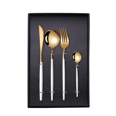 China Best Selling 410 Stainless Steel Flatware Spoon Fork Gift Box Cutlery Set International Viable for sale