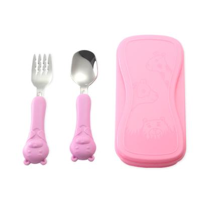 China Sustainable Child Flatware Portable Spoon Fork Colorful Stainless Steel Kids Flatware Set for sale