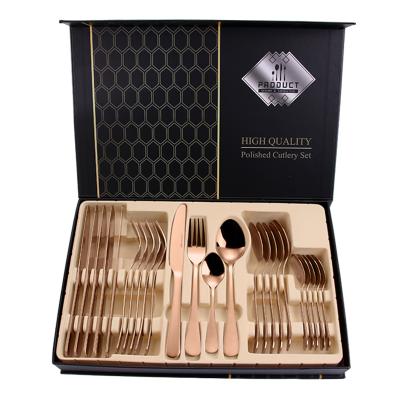 China 24pcs Sustainable Stainless Steel Elegant Cutlery Set With Case , Wedding Gold Flatware For Restaurants for sale