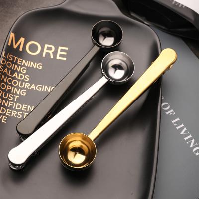 China Viable Viable Custom Coffee Scooper Logo Coffee Scoop Tools And Bag Clip Stainless Steel Gold Spoon for sale