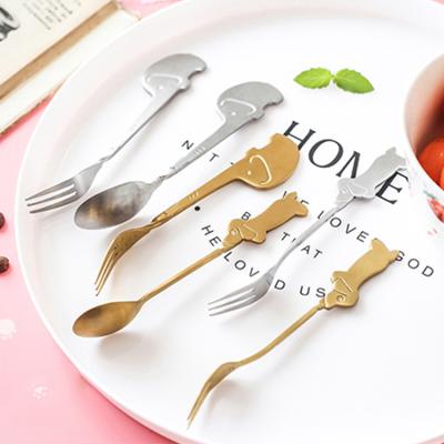 China Sustainable Personalized Small Restaurant Cake Table Stainless Steel Fruit Spoon Custom Engraved Fork Set for sale