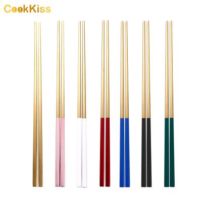 China Viable Custom Reusable Logo Gold Stainless Steel Chopsticks Wedding Gift Korean Japanese for sale