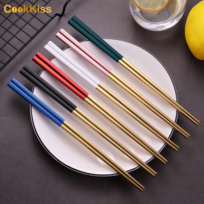 China Reusable Custom Printed Logo Viable 18/10 Stainless Steel Korean Metal Chopstick for sale