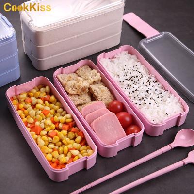 China 2021 New Arrivals Viable Portable Biodegradable Material Straws 3 Layer Wheat Bento Lunch Box for sale