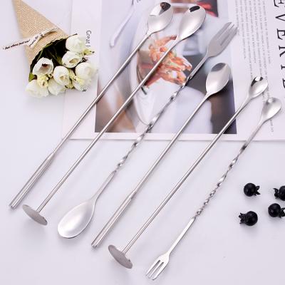 China Sustainable Stainless Steel Barware Tools Long Stirring Spoon Twisted Bar Cocktail Stirring Spoon for sale