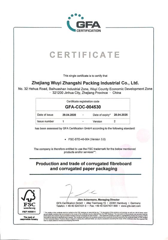 FSC - Zhejiang Wuyi Zhangshi Packing Industrial Co., Ltd.