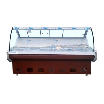 China Single-temperature Butcher Shop Supermarket Chilled Meat Showcase Fresh Meat Cooked Prepared Food Display Cooler Counter for sale