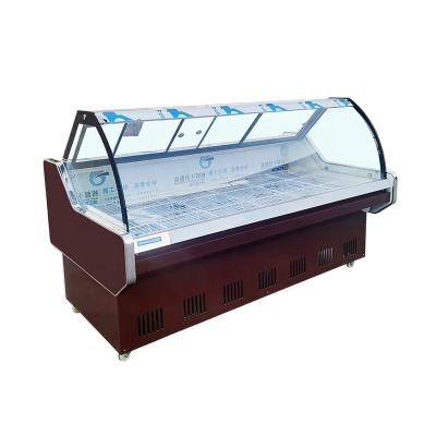 China Single-temperature Butcher Shop Supermarket Arc Glass Refrigerator Showcase Fresh Meat Cooked Prepared Food Display Counter for sale