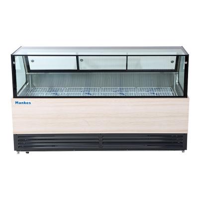 China Double Temperature Supermarket Tempered Glass Refrigerator Equipment Cooked Fresh Food Frozen Meat Right Angle Counter for sale