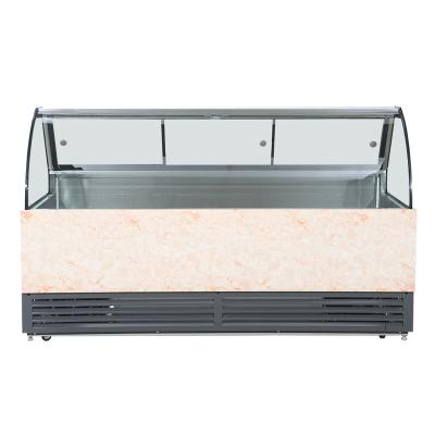 China Single-temperature Supermarket Arc Glass With Sliding Door Refrigerator Equipment Cooked Food Fresh Meat Display Cooler Counter for sale