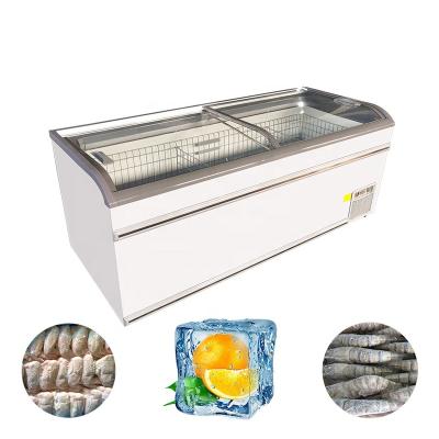 China Single-Temperature Commercial Top Open Arc Lid Glass Door Showcase Refrigerator Bagged Frozen Food Island Display Freezer for sale