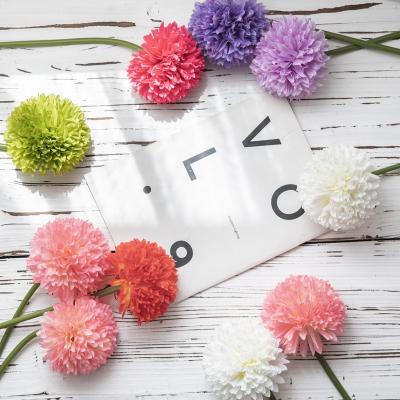 China Beautiful Colorful Artificial Flower Long Stem Silk Dahlia Daisy Dandelion Pom-Poms Pom-Poms Silk Hydrangea For Wedding Bouquet Bridal Bridesmaid for sale