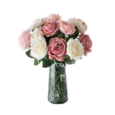 China Real Fabric Cheap Flowers Touch Wedding Flowers Decoration Artificial Roses Flowers for sale