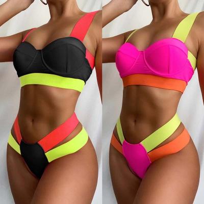 China Women Anti-UV Waisted Band Bikini Top Set Band Customized Logo Bathing Suit Two Piece Swimwear for sale