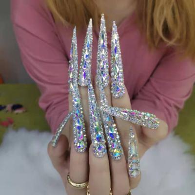 China Design Extra Long Press On Nails Tips High Quality Luxury Diamond False Nails Curve Elegant Designer Press On Nails for sale