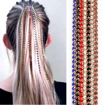 China 2021 Fashion Wig Extension Bling Rhinestone Hair Accessories Chains Key Chain Head Jewelry Free Size for sale