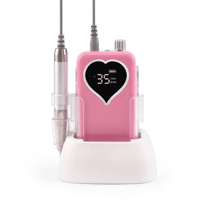 China Professional Salon Nail Supply Nail Art Heart Shape Pink Display Screen Portable And Desktop 35000RPM Brushless Nail Drill Machine for sale