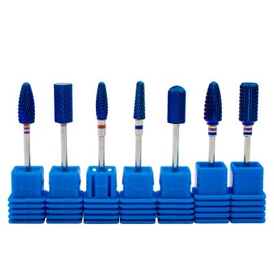 China Smooth / Grind / Sharpen Set 7pcs High Quality Tungsten Alloy Nail Drill Bit Bit Blue Diamond Manicure For Nails Remove Gel Polish Drill Machine Bits for sale