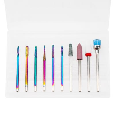 China Smooth / Grind / Sharpen Professional Storage Portable Rainbow Diamond Ceramic Cross Cut Carbide Cuticle 10pcs Drill Bits Nail Set Nail Manicure Machine for sale