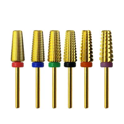 China Gold Coating Tungsten Carbide Bit Nail Art Beauty 6 Kind For Nail Drills Manicure Milling Drill Bit for sale