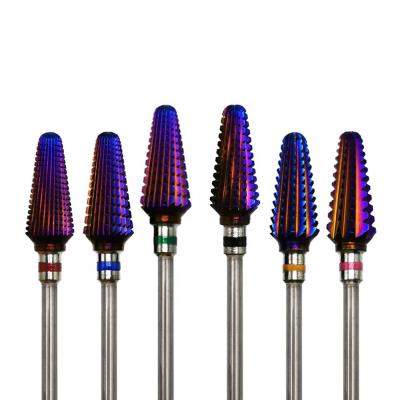 China High Quality Tungsten Carbide Tornado Purple Coating 6 in 1 Tungsten Durable Carbide Diamond Electric Gold Prices Nail Drill Bit Nail Drill Bits for sale