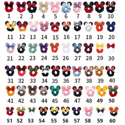 China Decorate Mickey Bows Scrunchies with Glitter Ears Hair Ring Velevt Headwear Elastic Mouse Ears Headband for sale