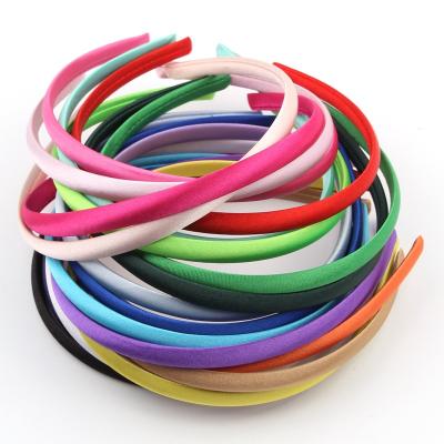 China Decorate Korea 10mm Colored Satin Covered Plastic Headbands For Kids Satin Hair Band DIY Headbands Solid Satin Head Circle for sale