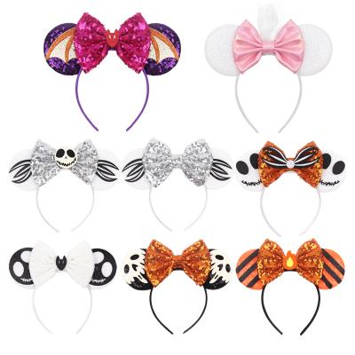 China Decorate Halloween Festival Glitter Mouse Ear Hair Bow Girl Headband Party Headband For Women Hair Accessories Headwear for sale