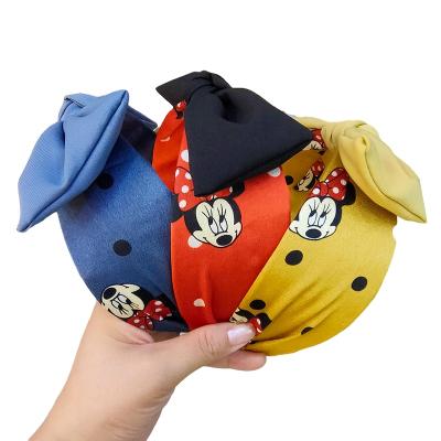 China Decorate Gorgeous Fairy Minnie Rabbit Ear Headband Hair Accessories Korean Wide Brim Fabric Mickey Print Bow Headbands For Women for sale