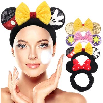 China Decorate Latest Wash Face Headbands For Women Mickey Ears Bow Hair Ring Hangers Elastic Coral Fleece Girl Hair Band Hair Accessories for sale