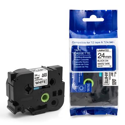 China Aimo COMPATIBLE Tze Black Text White Aze Marks White TZe251 Cassette Tapes TZ Compatible 24mm Laminated Tape for sale