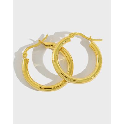 China Fashion S925 Waterproof Hollow Circle Earring Small Tube Drop Gold Plated Stud Earrings For Women for sale