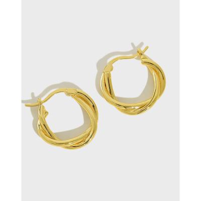 China Waterproof Minimalist 925 Sterling Silver Jewelry Twisted Earring Vintage Gold Filled Hoop Earrings For Women for sale