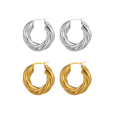 China Trendy Stylish Twist Chunky Earrings Jewelry 18K Gold Plated 316L Stainless Steel Hoop Earrings Shape Jewelry for sale