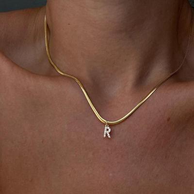 China Fashion Stainless Steel Necklace Letter Snake Chain Waterproof Jewelry Pendant Stacked Alphabet Necklaces For Women for sale