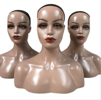 China With Wig Wholesale PVC Professional Long Neck Female Realistic Mannequin Head With Shoulders And Makeup For Wig Display for sale