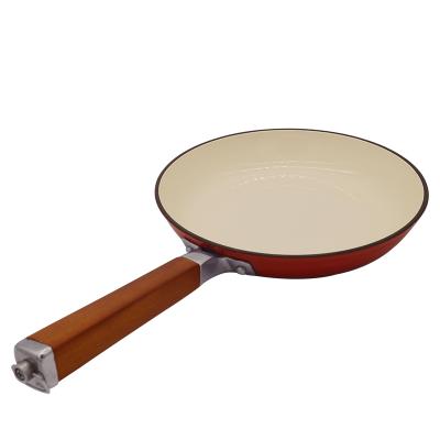 China Contemporary Cast Iron Frying Pan With Wooden Handle Cookware Cast Iron Skillets for sale