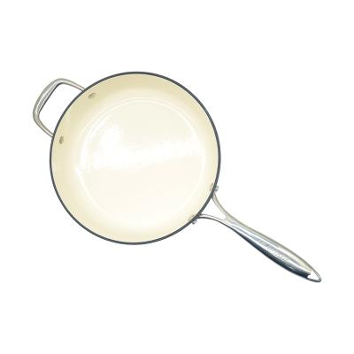 China Eco - Friendly Traditional Enamel Nonstick Cast Iron Frying Pan Deep Wok With Two Stainless Steel Handle for sale