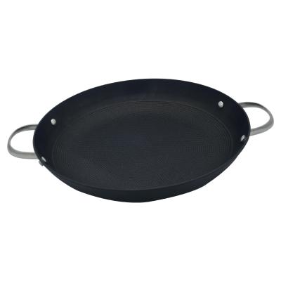 China General Use for Gas and Induction Cooker Honeycomb Shallow Cast Iron Grilling Skillet with Two Round S/S Handle Pizza Steak Griddle Grill Pans for sale