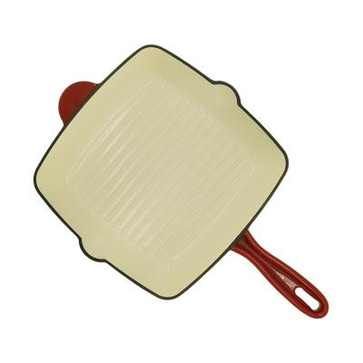 China General Use For Gas Square Grill And Induction Cooker Non-Stick Pan Enameled Cast Iron Handle Ear For Steak Pizza Breakfast Bread Egg Pan Deep Grill Pan Griddle Pan for sale