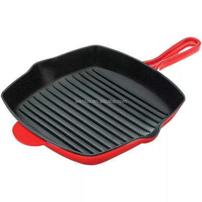 China General Use For Gas And Induction Cooker 10 Inch Square Skillet Grilling Pan Cast Iron Square Griddle Steak Nonstick Grill Pan Enameled Cast Iron Skillet for sale