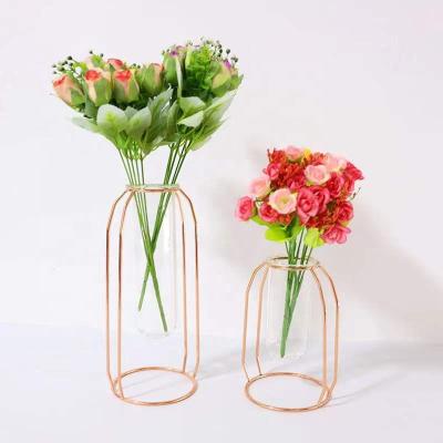 China Household Goods Wholesales Gold Metal Flower Vase Holder For Wedding Party Table Decoration for sale