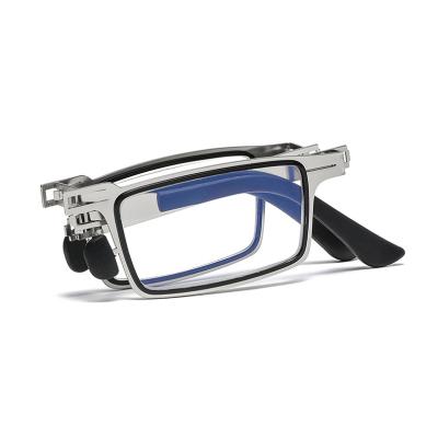 China Retractable Easy to Carry Portable Design Blue Light Blocking Men's Metal Bifocal Folding Reading Glasses for sale