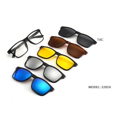 China Hot Selling Fashion Sunglasses UV400 TAC Clip On Polarized Driving Five In One Ultem Magnetic Clip On Sunglasses for sale